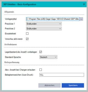 SEP-Etiketten Basis Konfiguration